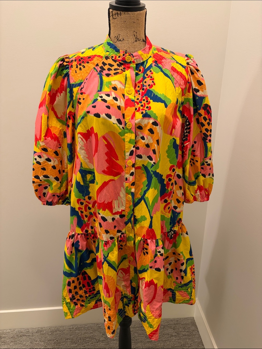 Anthropologie FARM Multicolor Yellow Floral Print Mini Dress